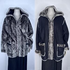 Reversible Faux Fur Hooded Coat Size XXL
